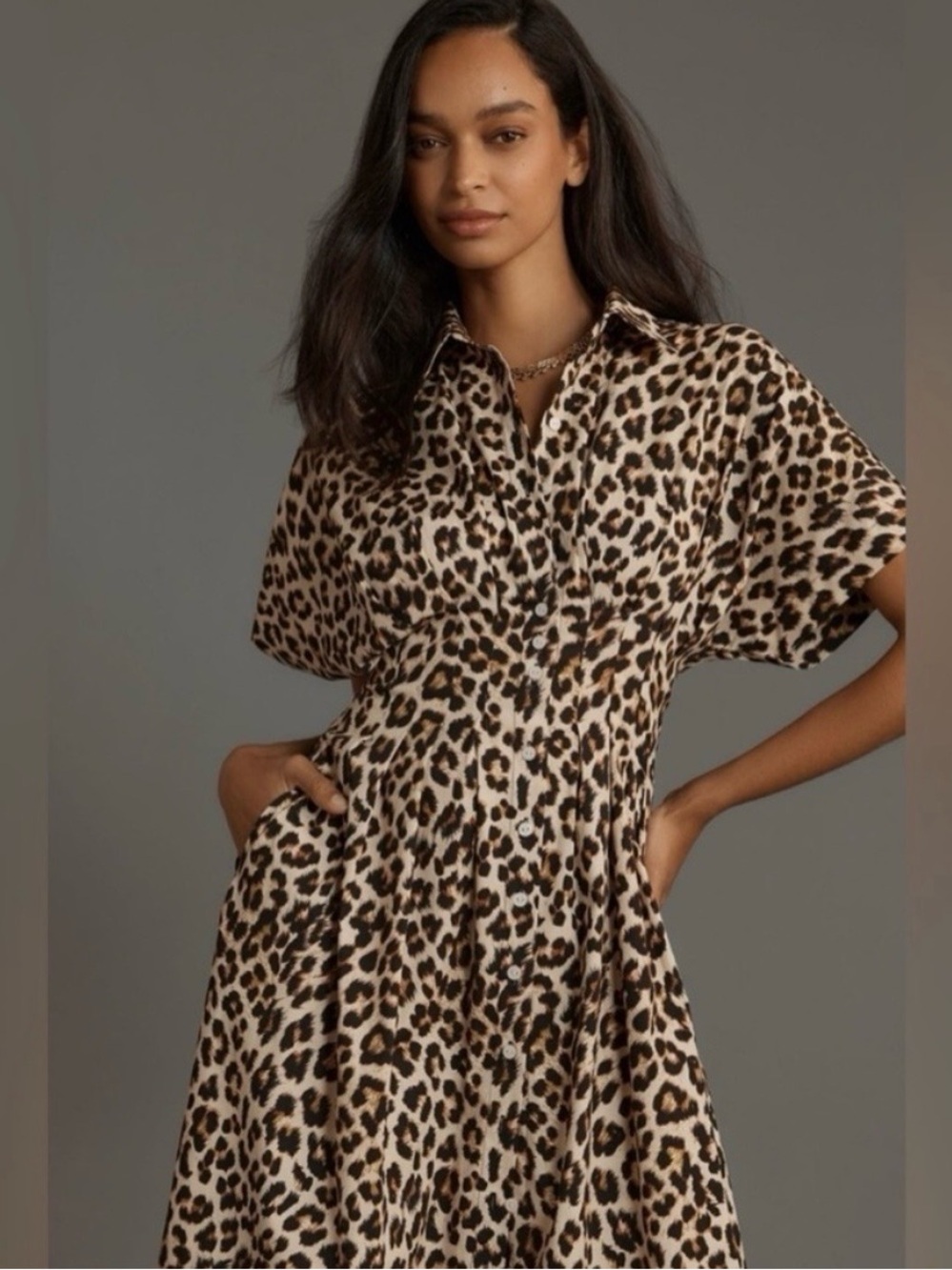 Leopard Print Midi Shirt Dress